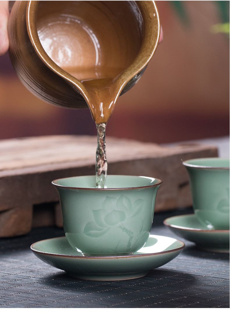 龙泉青瓷 厂家直销创意功夫茶具套装 陶瓷手工荷花茶壶茶杯礼盒装