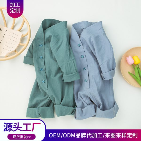 厂家直销2025春秋款男女宝宝连体衣四季款绑带连体服儿童和尚服