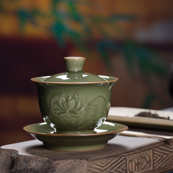 龙泉青瓷 越窑仿古大套功夫茶具套装 陶瓷盖碗泡茶壶家用商务送礼