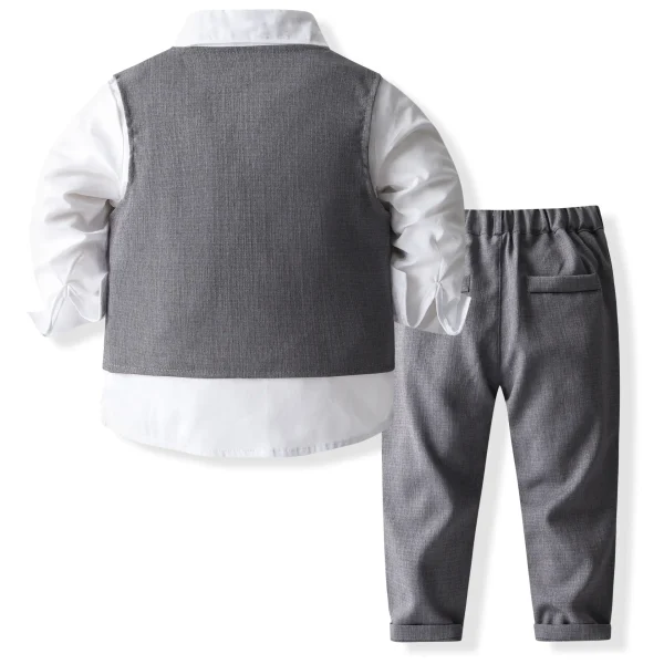 跨境男童西服套装小童周岁生日宴会礼服马甲长袖衬衫长裤三件绅士