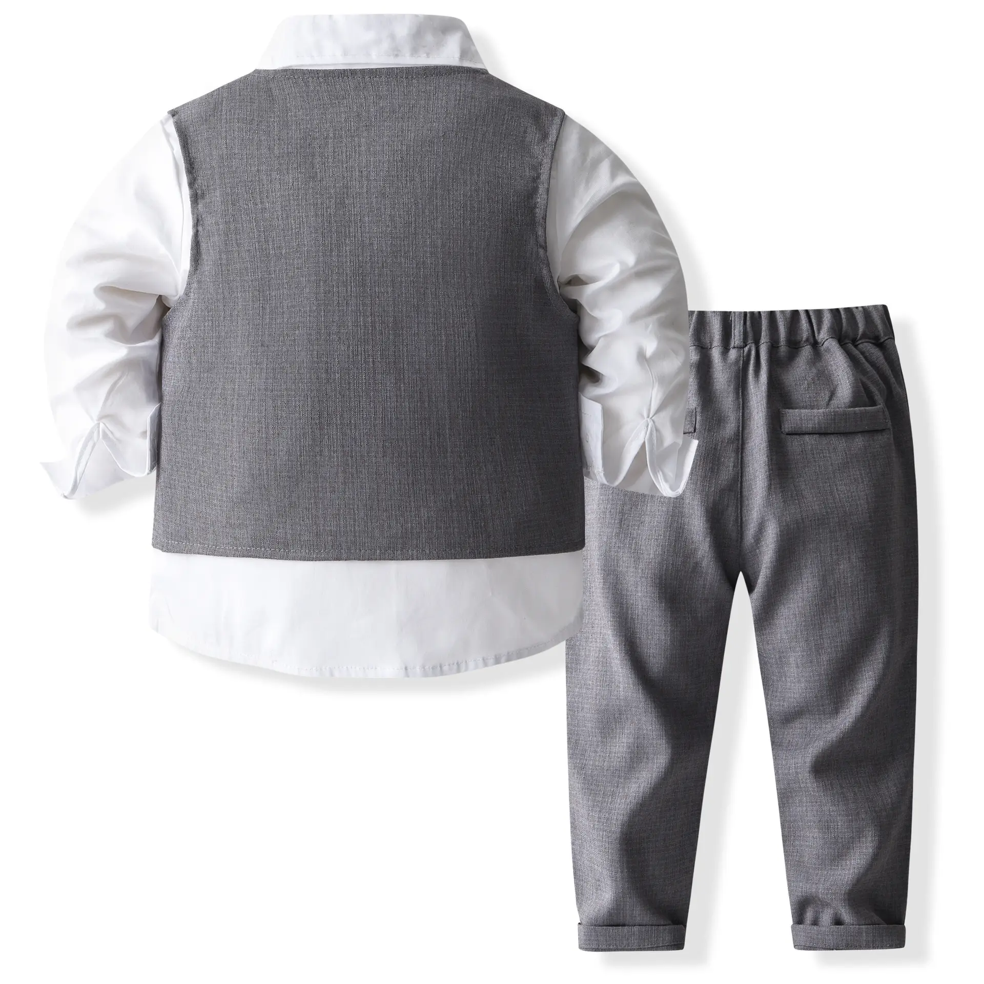 跨境男童西服套装小童周岁生日宴会礼服马甲长袖衬衫长裤三件绅士