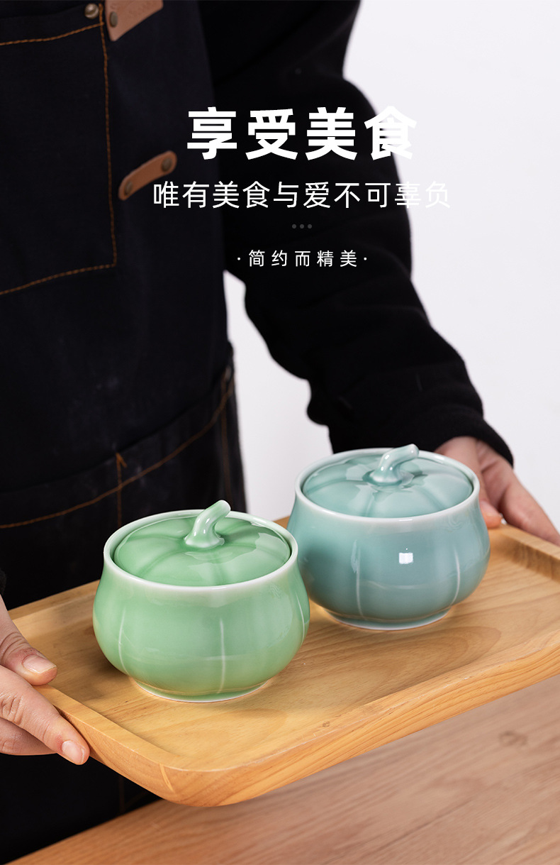 龙泉青瓷炖盅隔水炖家用带盖蒸菜鸡蛋羹陶瓷汤盅炖罐用蒸蛋碗煲汤