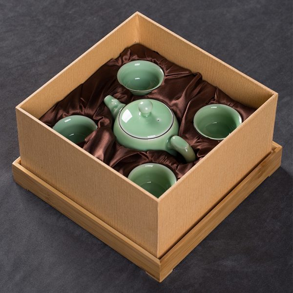 龙泉青瓷 便携旅行茶具套装陶瓷泡茶壶一壶四杯 创意商务礼品茶杯