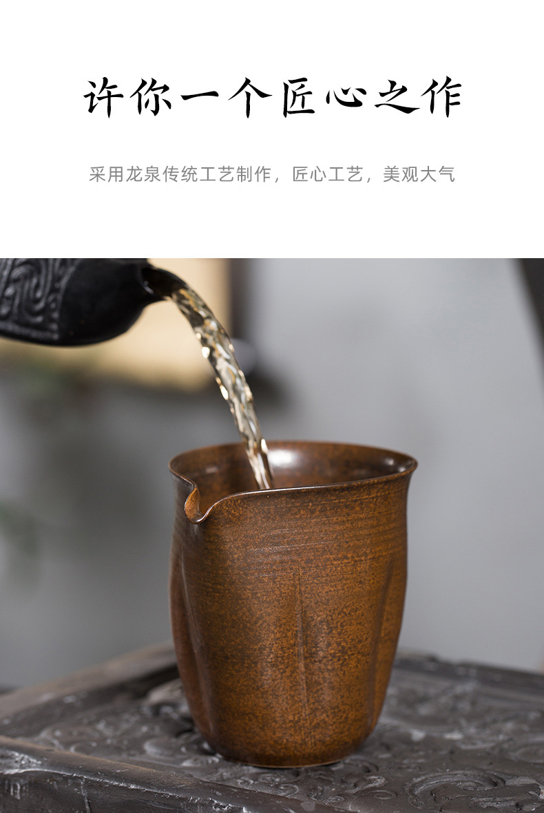 龙泉青瓷手工仿柴烧公道杯大号茶海陶瓷卓鑫伟手作薄胎瓜棱分茶器