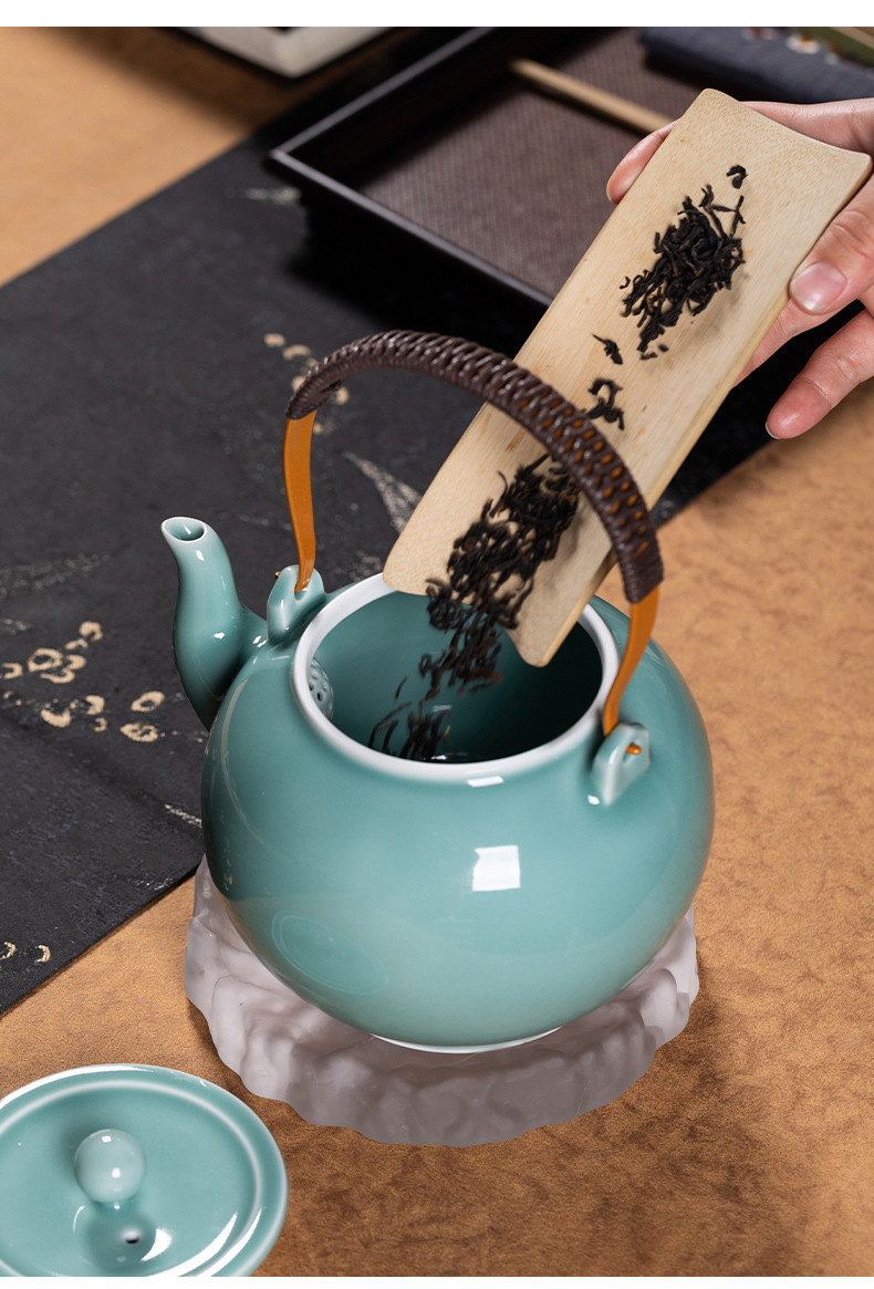 龙泉青瓷 提梁壶功夫茶具套装 陶瓷凉茶壶家用会客茶杯商务伴手礼