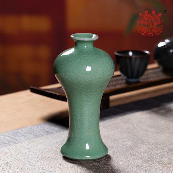 龙泉青瓷小号插花瓶中式美人醉陶瓷简约台面花器客厅家居装饰摆件