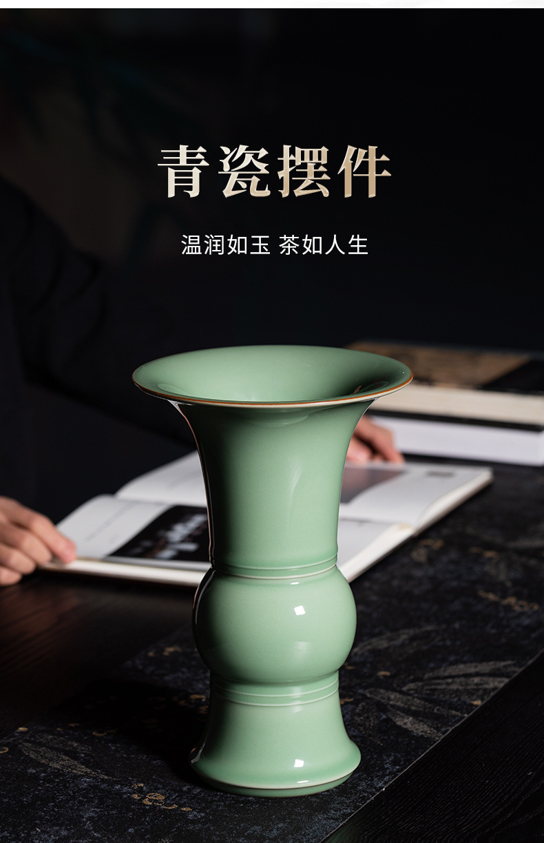 龙泉青瓷纯手工花瓶复古高档插花器陶瓷客厅装饰品收藏摆件礼盒装