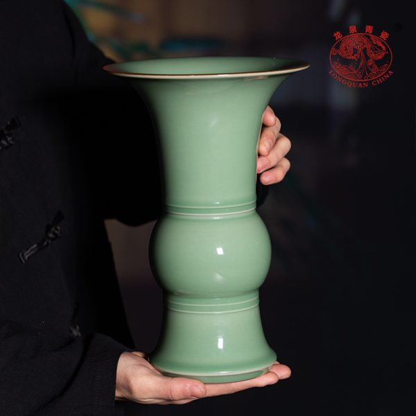 龙泉青瓷纯手工花瓶复古高档插花器陶瓷客厅装饰品收藏摆件礼盒装