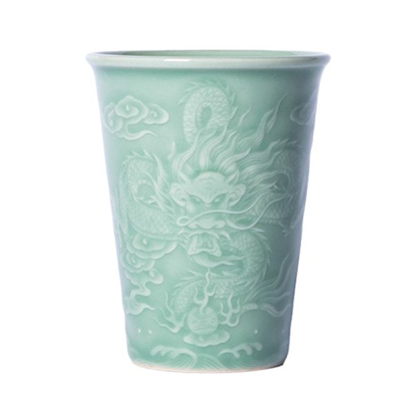 龙泉青瓷 创意大容量无柄单杯功夫茶杯 陶瓷家用龙凤情侣杯可乐杯