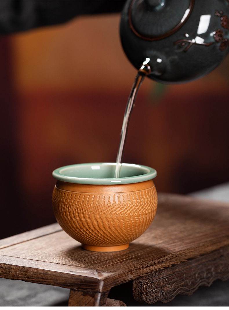 龙泉青瓷 功夫茶杯主人杯单杯个人杯茶碗 陶瓷创意手工跳刀品茗杯