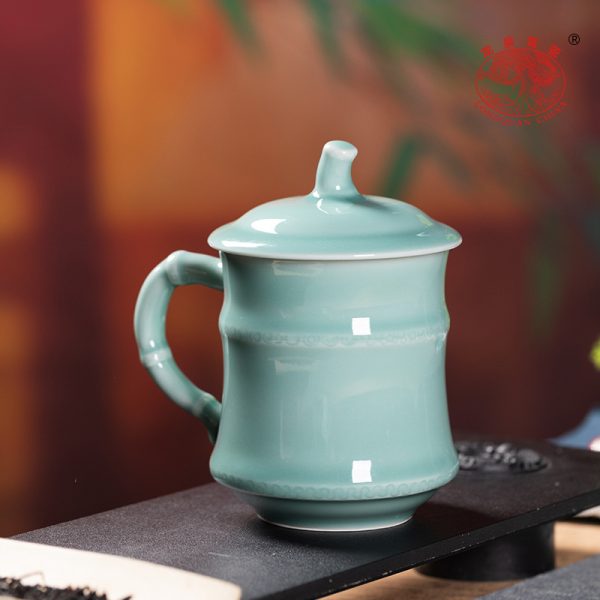 龙泉青瓷 茶杯单杯办公室泡茶杯高档家用马克杯 陶瓷水杯过滤杯子