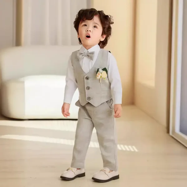 儿童春秋新款马甲礼服套装宝宝周岁生日主持人男童花童钢琴表演服