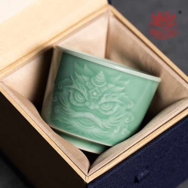 龙泉青瓷 创意主人杯单杯醒狮手工杯 陶瓷功夫茶杯单个杯品茗杯盏