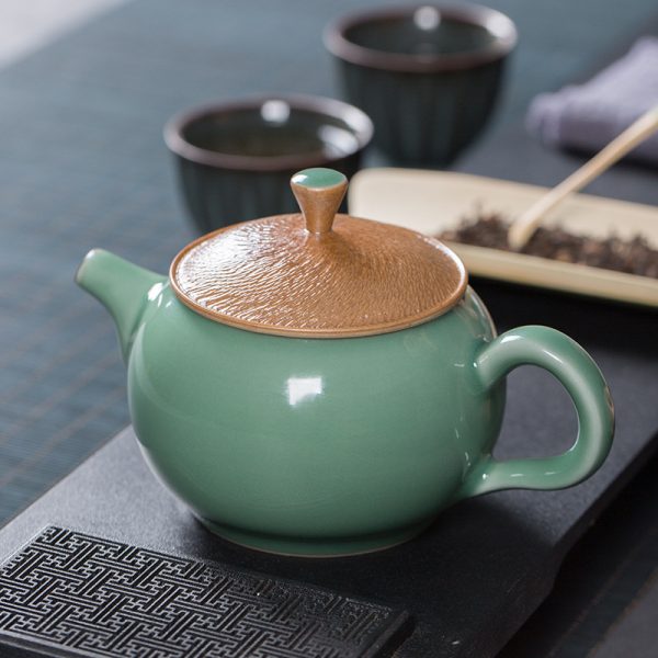 龙泉青瓷 跳刀手工茶壶功夫茶具陶瓷泡茶壶 青年工艺美术师傅茶壶