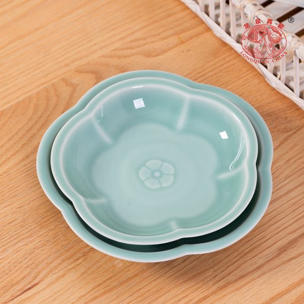 龙泉青瓷菜盘子骨碟梅花盘子家用6早餐盘陶瓷7英寸餐具西餐盘酒店