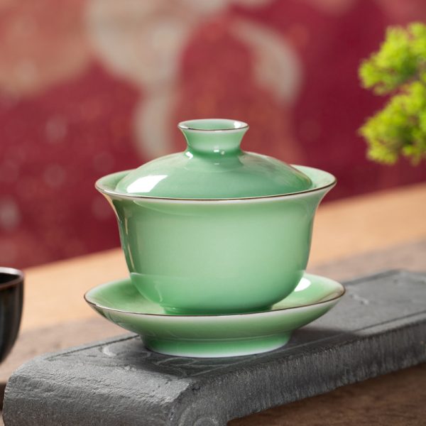 龙泉青瓷 三才盖碗功夫茶具泡茶碗陶瓷中式大号敬茶杯普洱分茶器