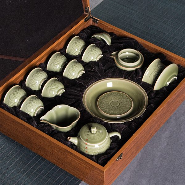 龙泉青瓷 中式越窑仿古功夫茶具套装 陶瓷手工家用泡茶壶盖碗茶杯