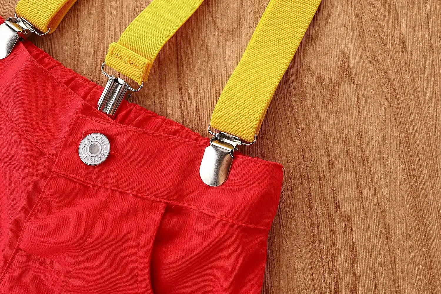 跨境夏季新款儿童礼服套装男童短袖领结衬衫+红色背带短裤两件套