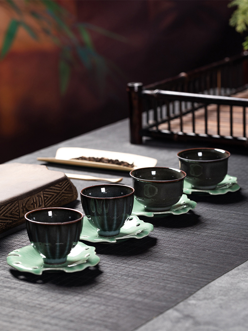 龙泉青瓷 创意莲叶茶托茶杯垫功夫茶道零配 陶瓷防烫隔热杯碟底托