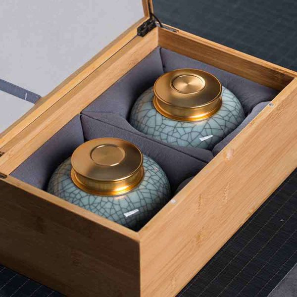 龙泉青瓷 高档茶叶罐防潮密封储存罐 龙井普洱双重密封茶罐礼盒装