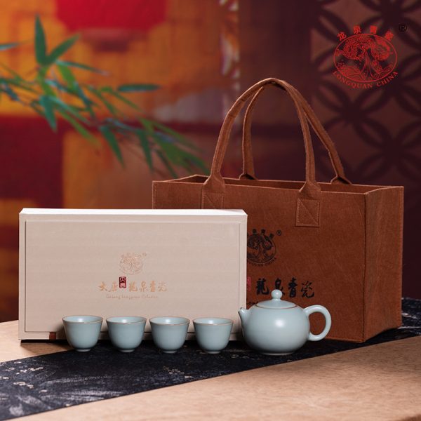 汝窑茶具套装功夫陶瓷中式家用一壶四杯便携旅行茶壶茶杯泡茶组合