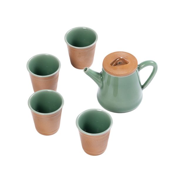 龙泉青瓷原矿跳刀手工功夫茶具套装陶瓷高档茶壶杯一壶四杯礼盒装