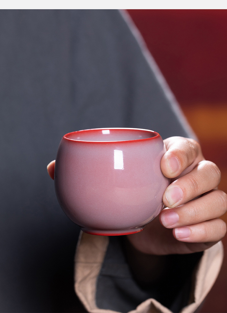 龙泉青瓷 功夫茶杯手工红釉主人杯单杯 陶瓷创意品茗杯中式泡茶碗