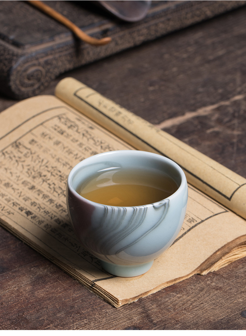 龙泉青瓷 创意功夫茶杯原矿手工杯主人杯 陶瓷高档绞胎品茗杯茶碗