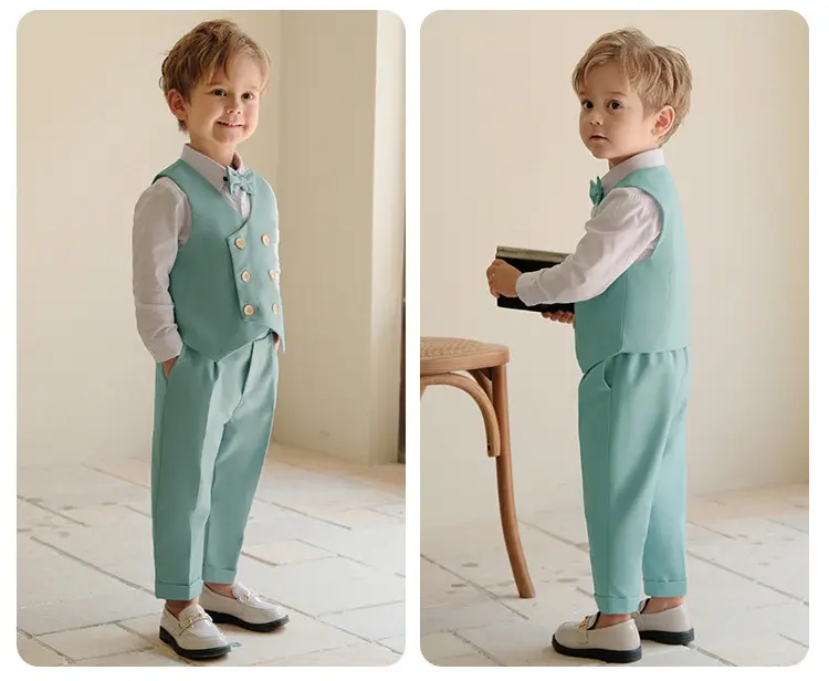 儿童西装套装春夏男童六一钢琴生日花童婚礼小童马甲西服表演服