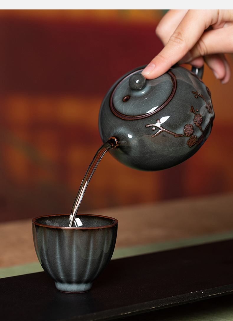 龙泉青瓷铁胎泡茶壶单壶中式手工西施壶陶瓷功夫茶具冰裂纹过滤壶