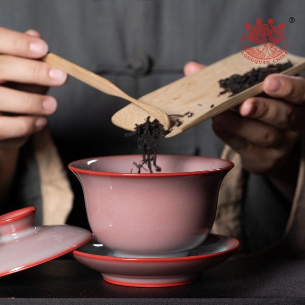 龙泉青瓷 创意便携一壶四杯功夫茶具 陶瓷三才盖碗茶杯套装