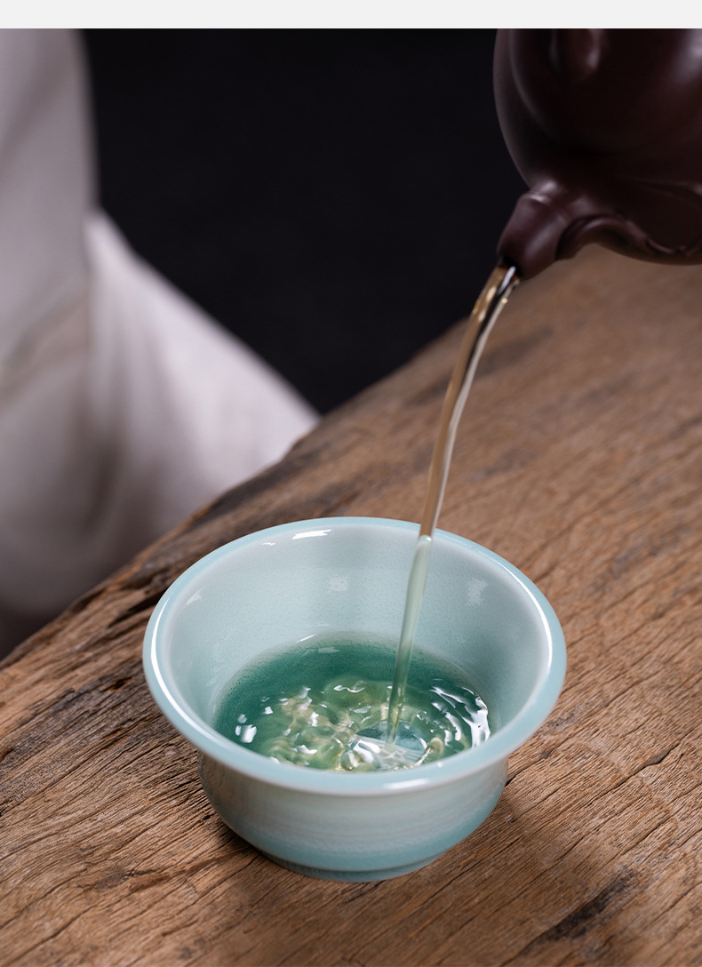 龙泉青瓷 创意高档纯手工主人杯单杯 陶瓷功夫茶具品茗茶杯礼盒装