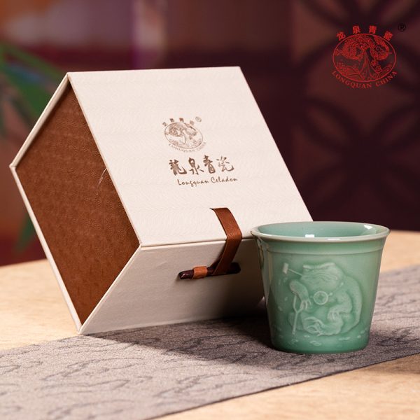 龙泉青瓷 创意大容量功夫茶杯主人杯单杯 陶瓷个人专用金蟾品茗杯