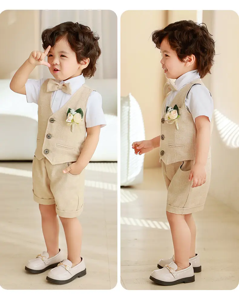 儿童西装马甲套装宝宝夏季周岁礼服生日主持人男童花童钢琴表演服