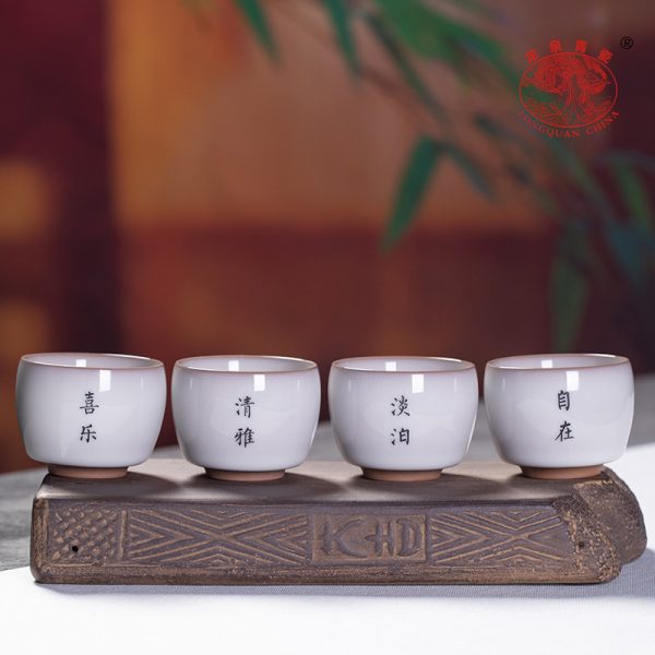 龙泉青瓷 创意纯手工猪油冻刻字主人杯 陶瓷家用品茗杯单杯小茶碗