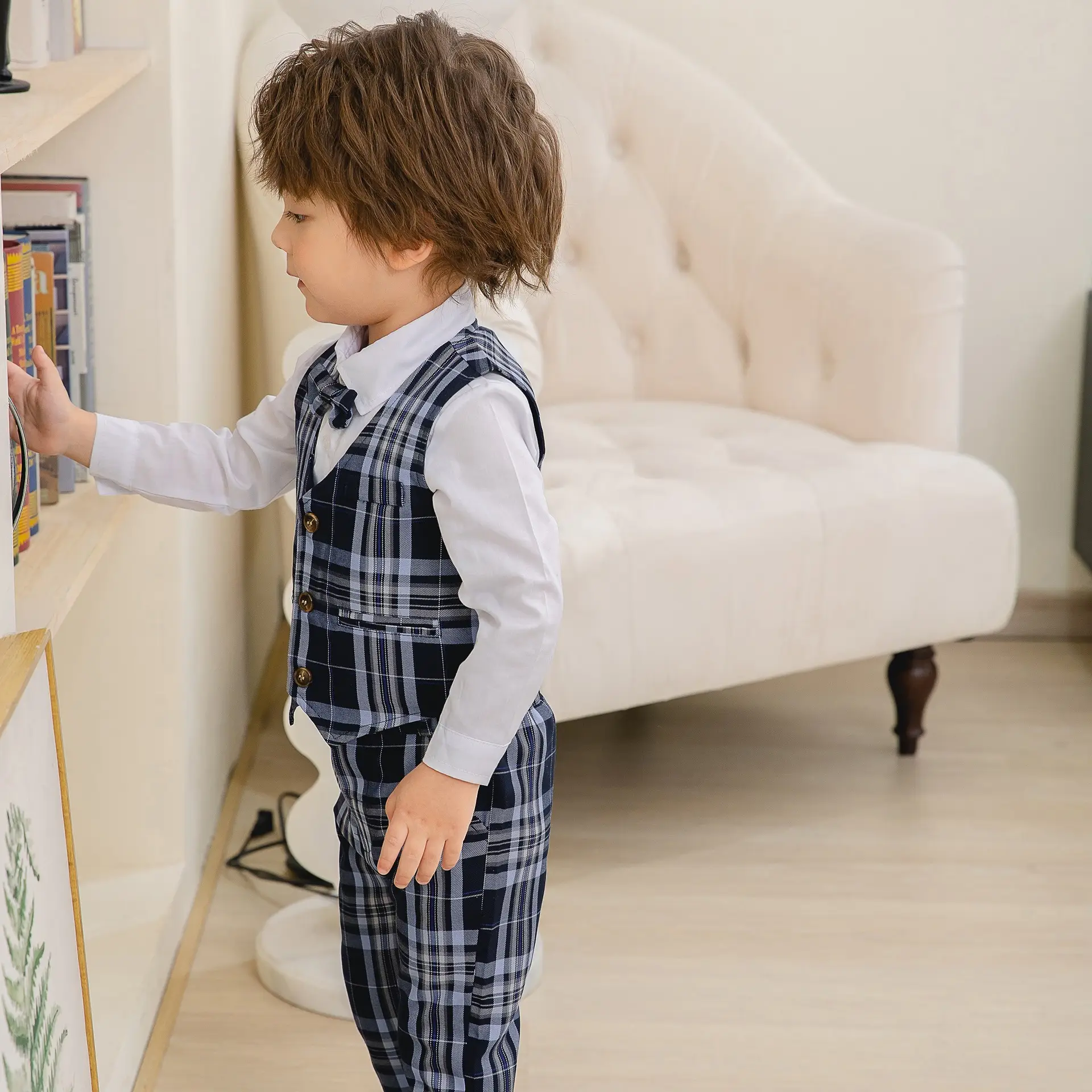 男童套装秋款白衬衣格子马甲绅士童装英伦风宝宝西装礼服