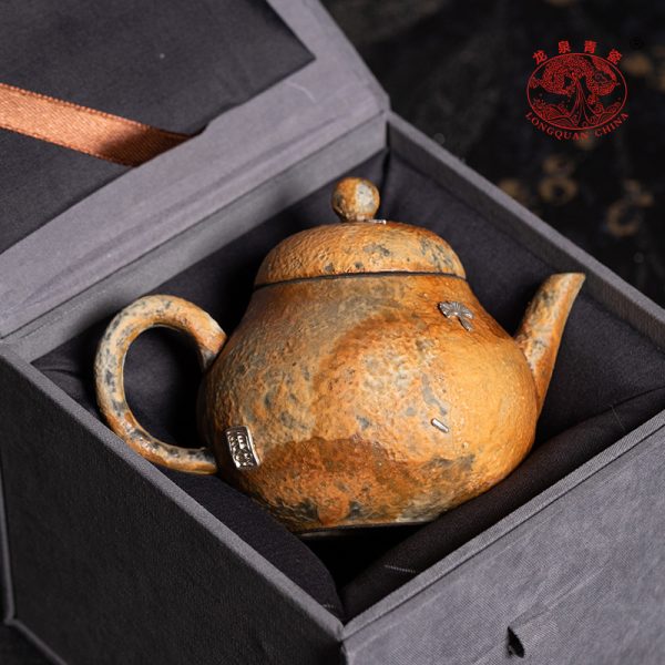 龙泉青瓷 茶壶功夫茶具手工锔钉泡茶壶单壶 陶瓷家用老岩泥茶水壶