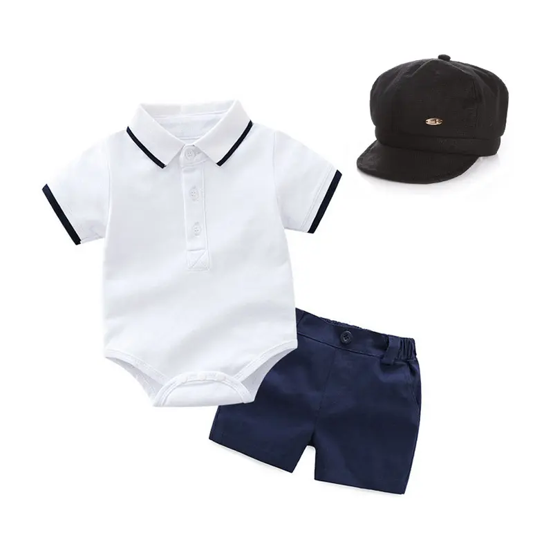 加工定制 跨境 新款男宝宝绅士POLO衫爬服套装 +帽子男童童装批发