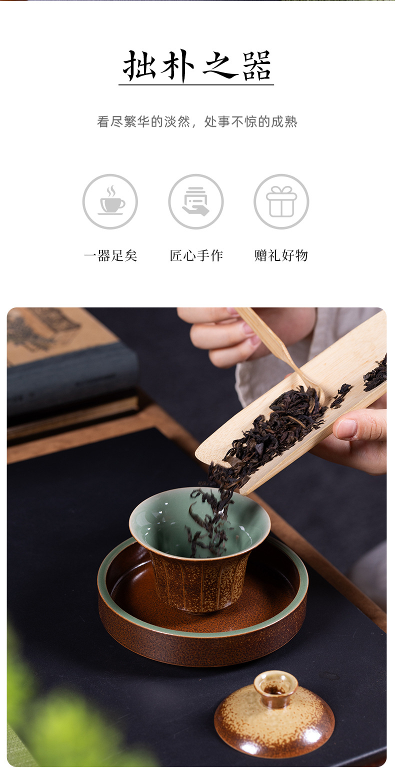 龙泉青瓷三才盖碗功夫茶具窑变灰釉手工高档单个不烫手泡茶敬茶碗