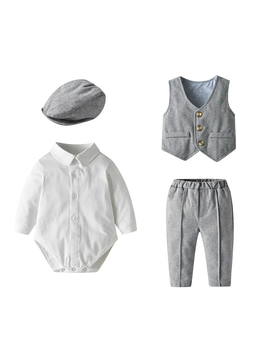 2025春季新款男童套装绅士礼服三件套男宝宝周岁生日哈衣多件套