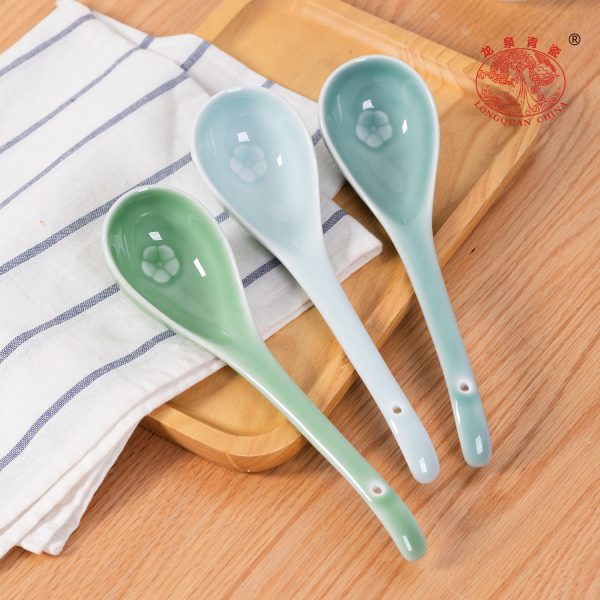 龙泉青瓷家用汤匙小勺子陶瓷调羹瓢羹喝汤粥商用餐具长柄大汤勺