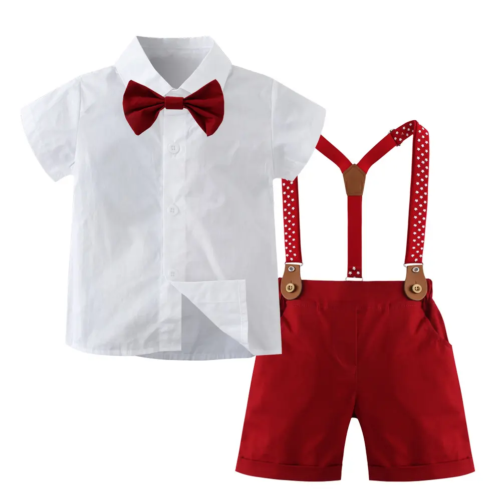 加工定制 男宝宝夏季新款儿童短袖两件套背带英伦绅士kids dress