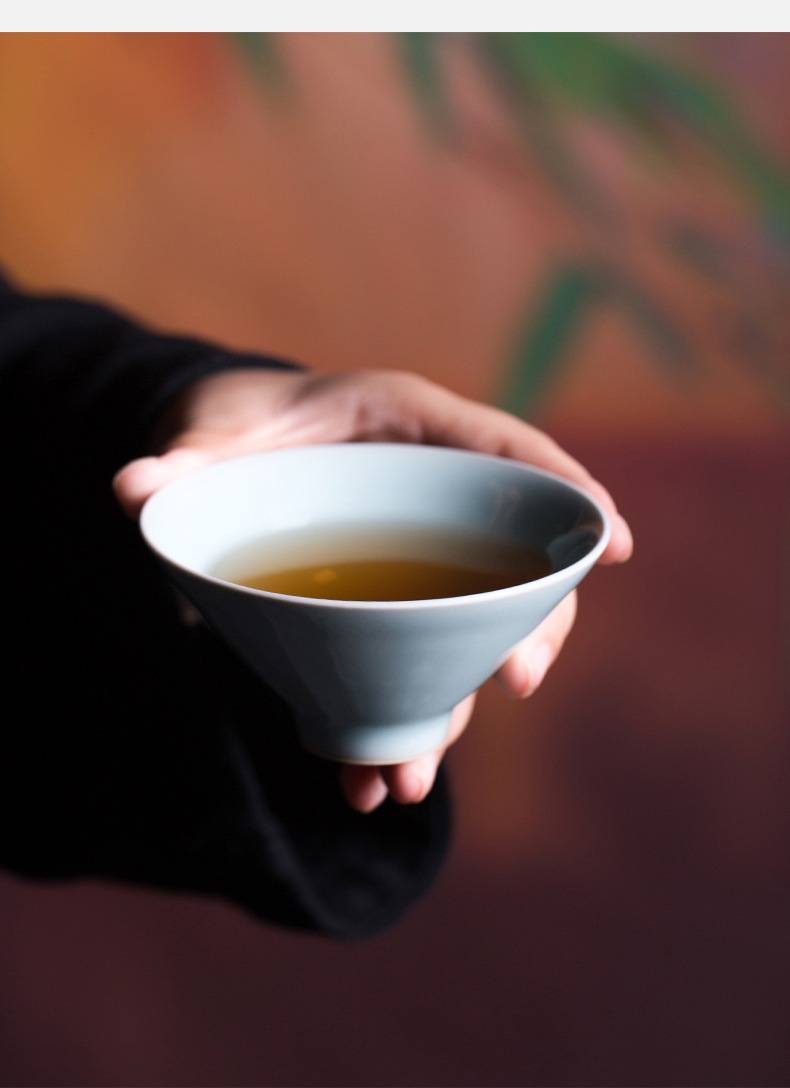龙泉青瓷 创意手工主人杯单杯 陶瓷功夫茶杯徐峻清斗笠品茗杯茶盏