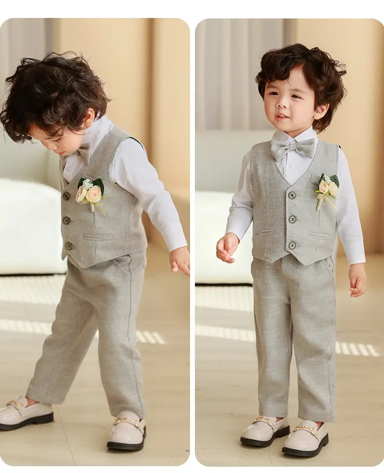 儿童春秋新款马甲礼服套装宝宝周岁生日主持人男童花童钢琴表演服