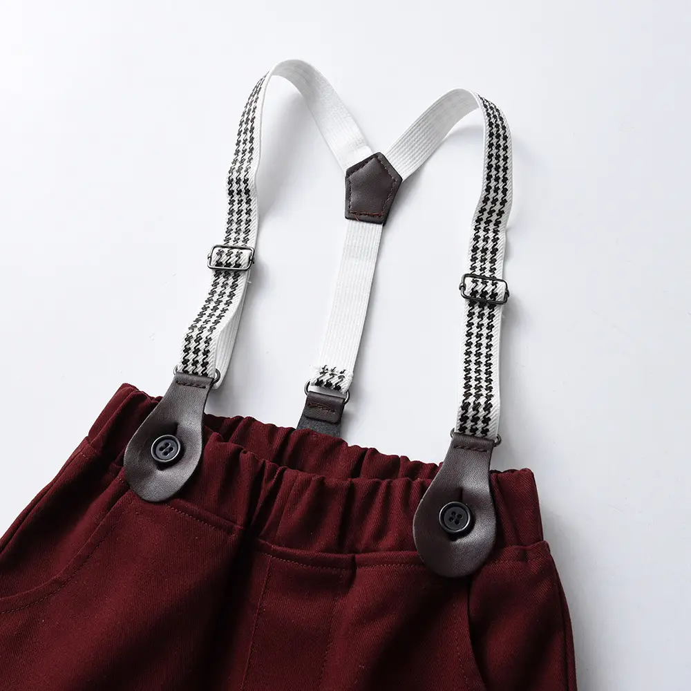 新品童装批发男童粉色短袖衬衫背带裤生日礼服一件代发儿童服装
