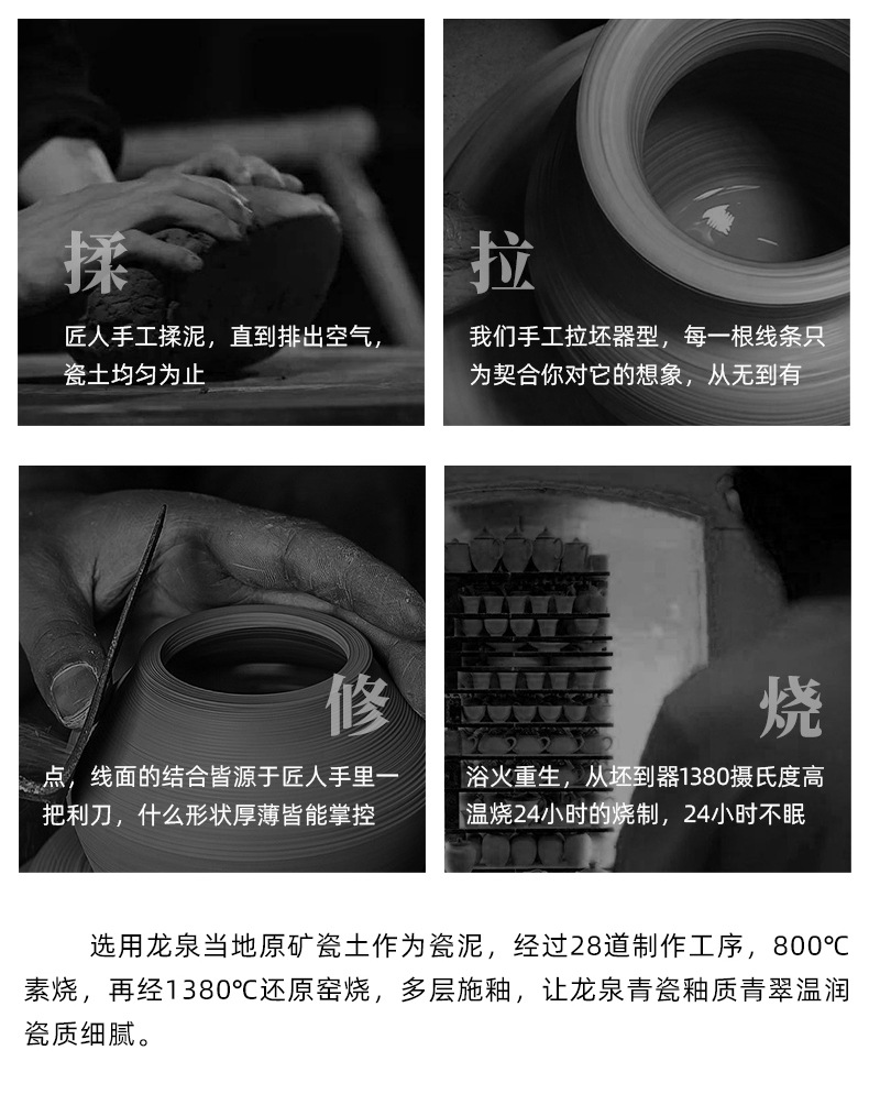 龙泉青瓷三才盖碗大号敬茶杯陶瓷功夫茶具高档礼盒手抓白玉泡茶碗
