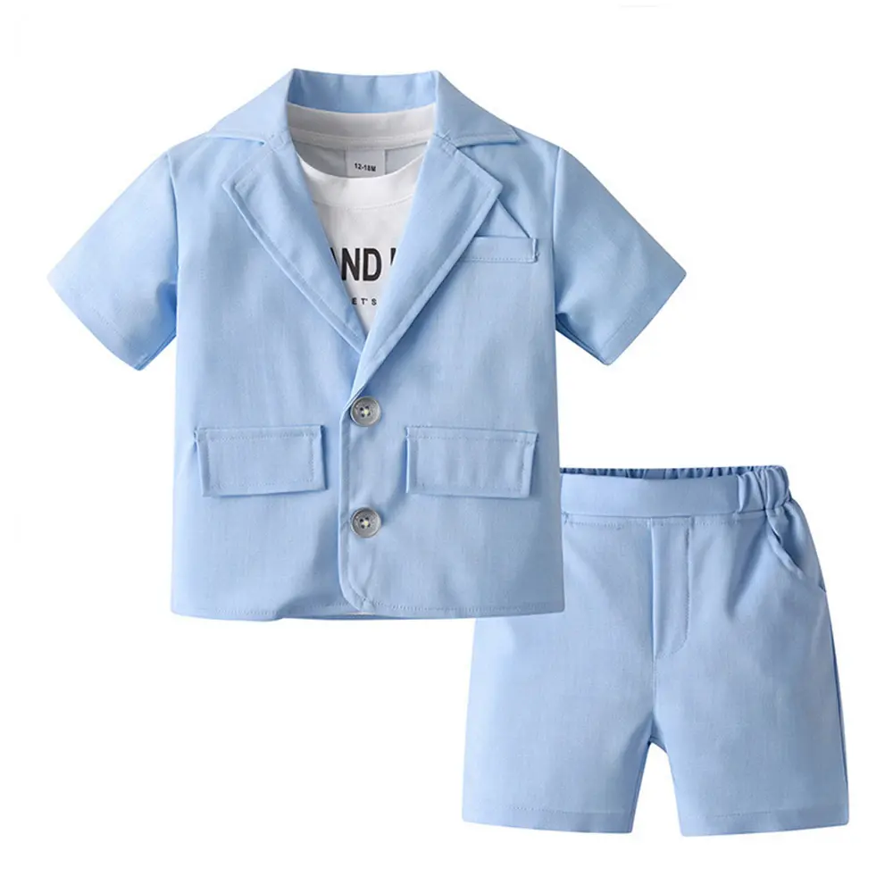 夏季男童绅士礼服三件套男宝宝短袖短裤外套三件套摄影走秀演出服