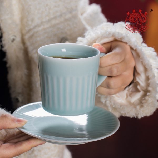 龙泉青瓷 美式家用咖啡杯碟套装水杯 陶瓷马克杯子高档精致早餐杯