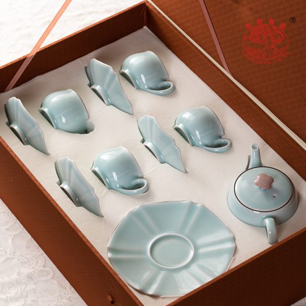 龙泉青瓷创意功夫茶具一壶四杯陶瓷咖啡红茶壶茶杯中式高档礼盒装