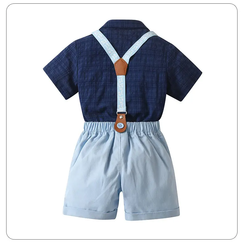 欧美绅士夏款儿童套装宝宝正装polo衬衫背带短裤宴会礼服男童夏装